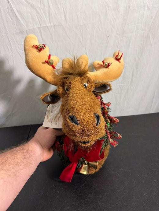 Vintage WMG Christmas Moose Head Wall Decor Plush Holiday - Wormhole Thrift
