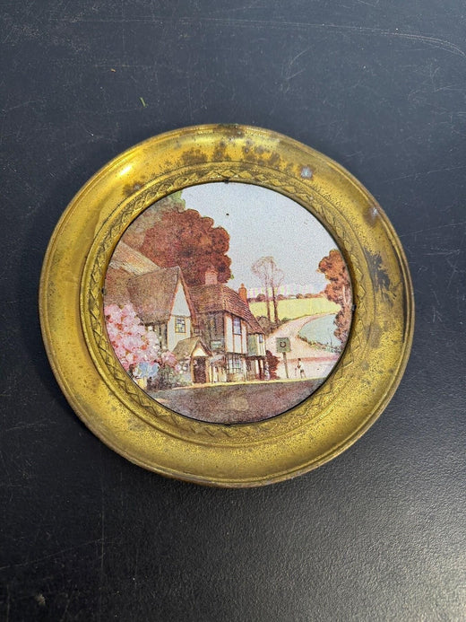 Vintage Made in England Brass Framed Cottage Scene Wall Art - Wormhole Thrift