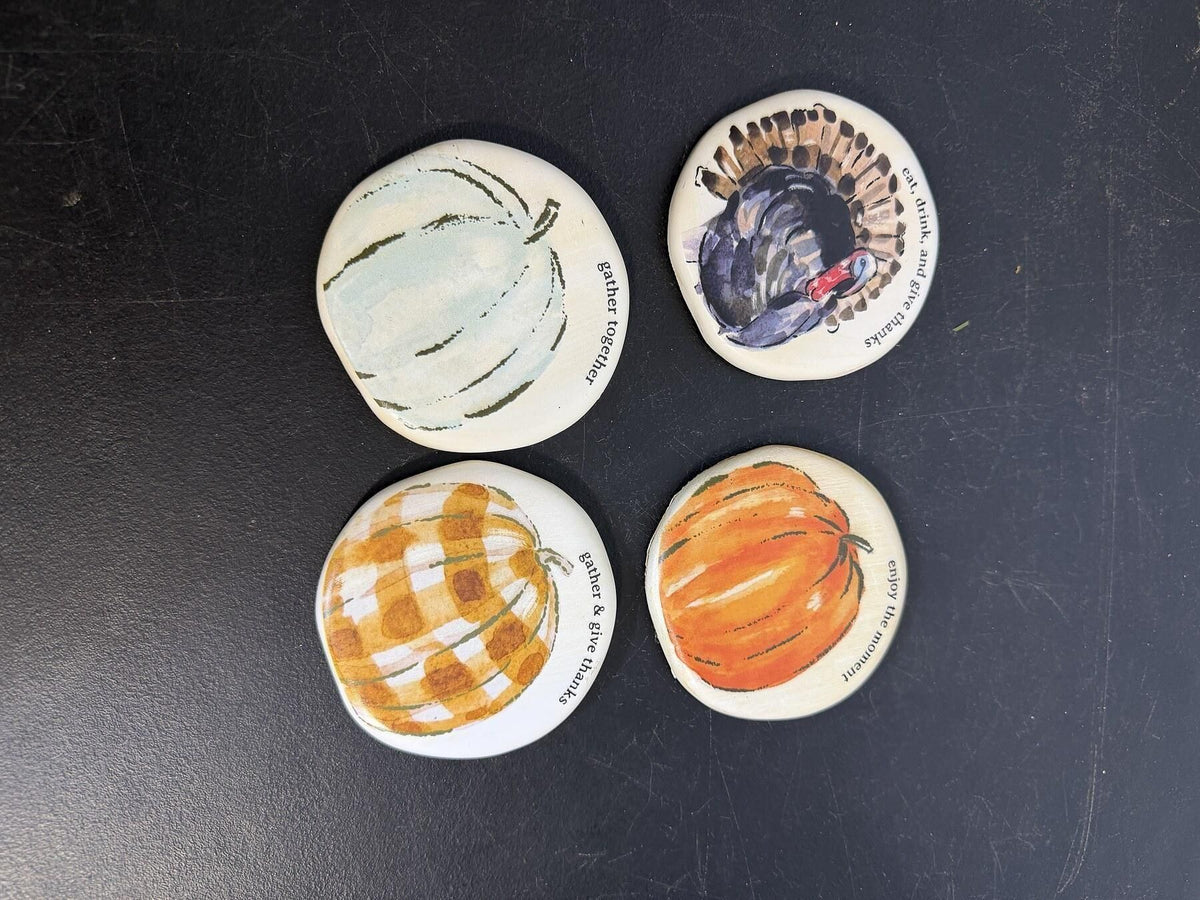 Set of 4 Fall Thanksgiving Coasters - Pumpkins & Turkey - Wormhole Thrift