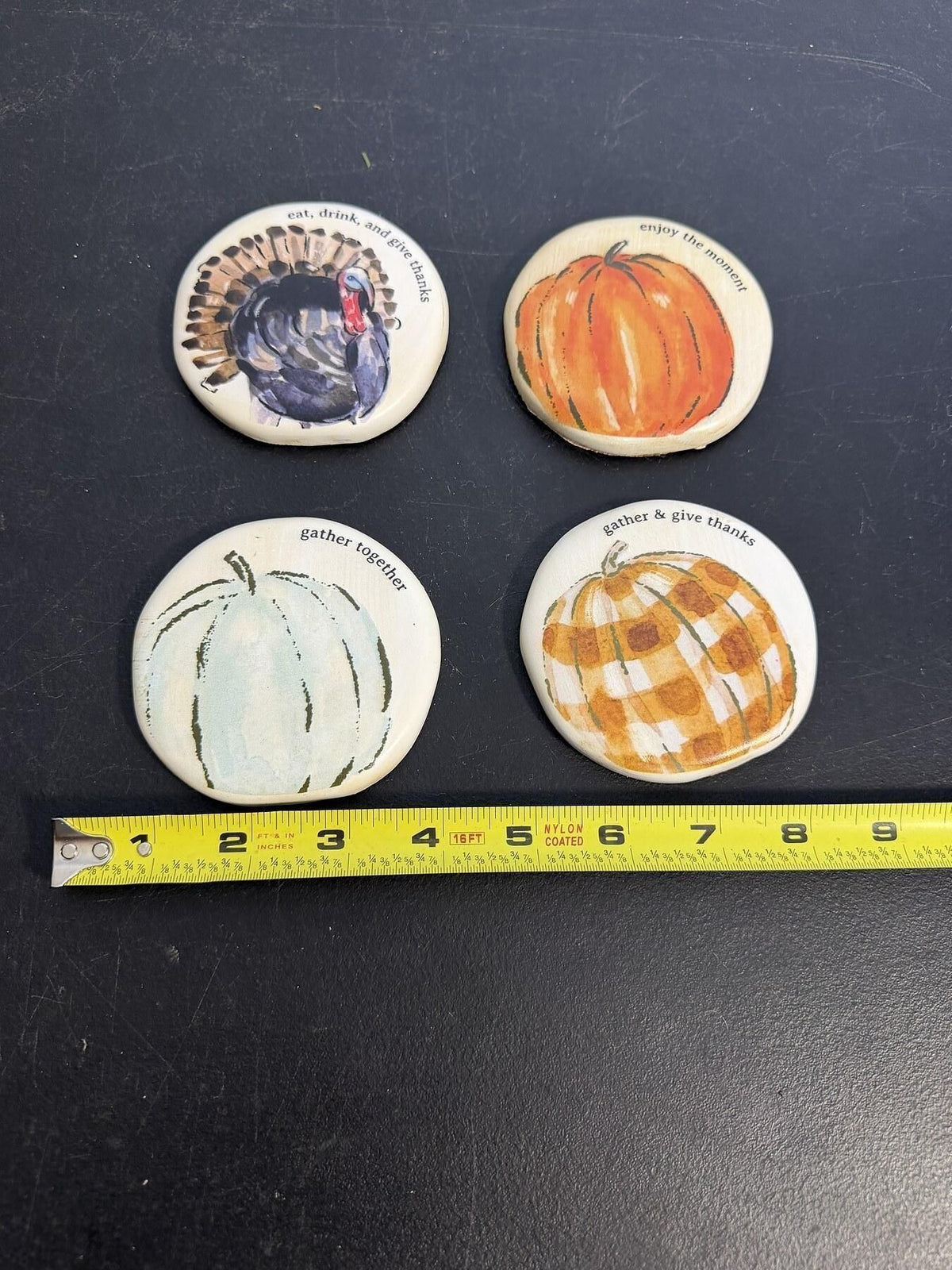 Set of 4 Fall Thanksgiving Coasters - Pumpkins & Turkey - Wormhole Thrift