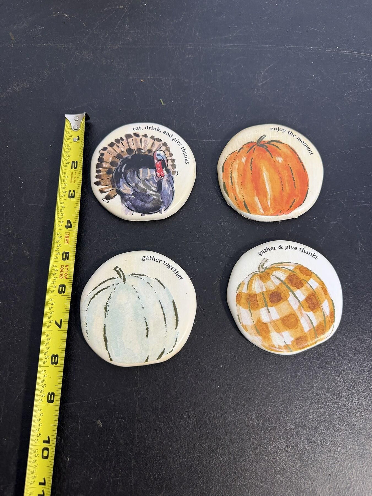 Set of 4 Fall Thanksgiving Coasters - Pumpkins & Turkey - Wormhole Thrift
