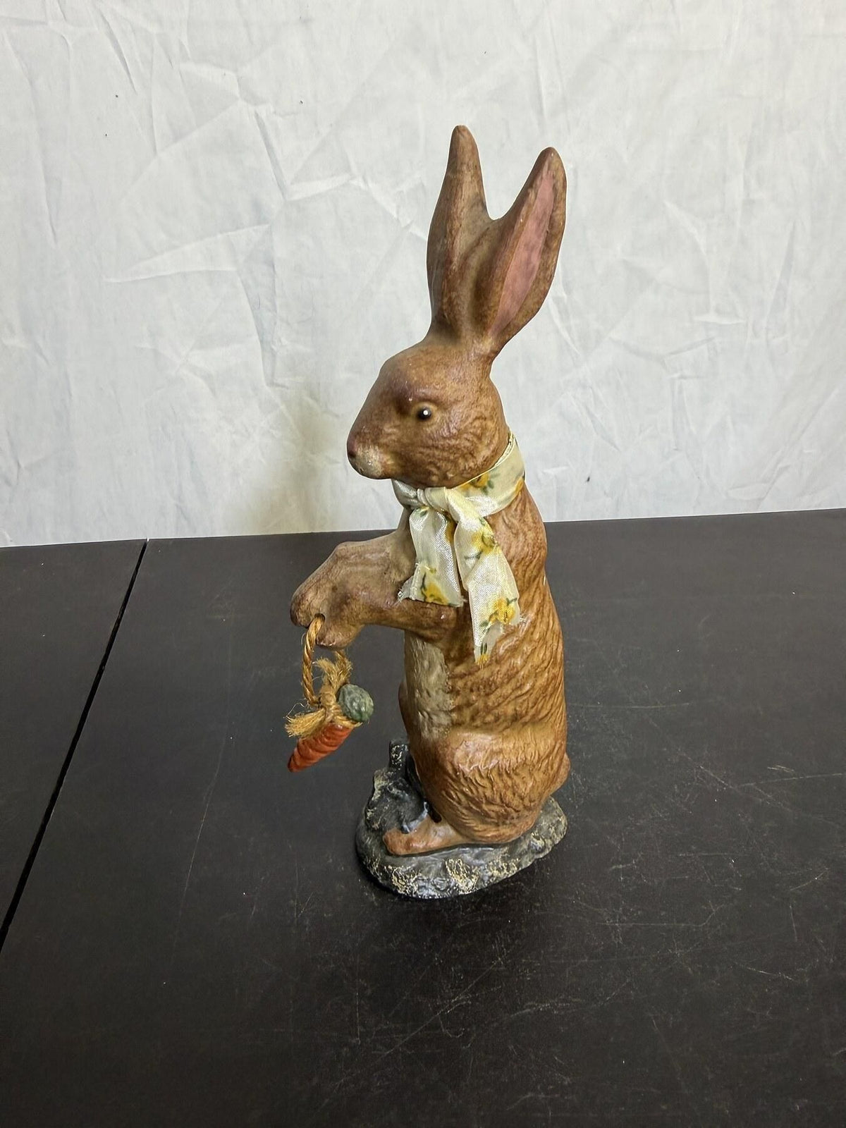 Brown Rabbit Figurine with Carrot & Scarf - 9.5" Tall Home Decor - Wormhole Thrift