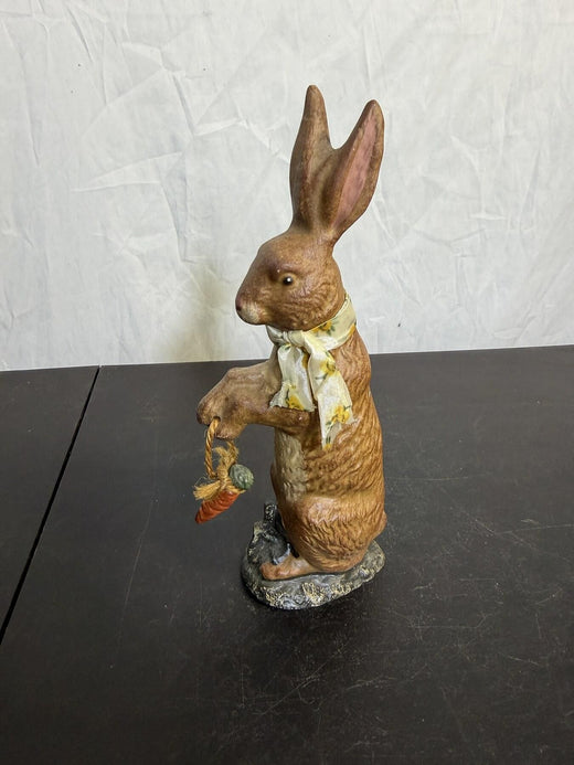 Brown Rabbit Figurine with Carrot & Scarf - 9.5" Tall Home Decor - Wormhole Thrift