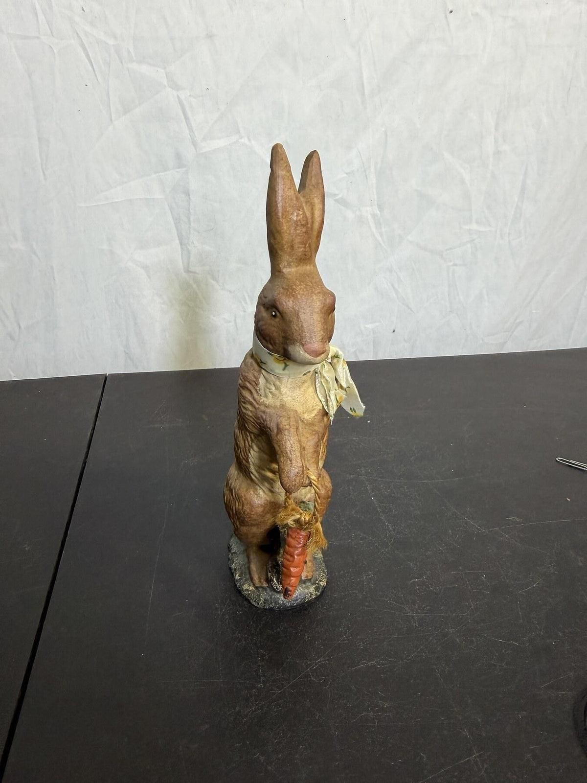 Brown Rabbit Figurine with Carrot & Scarf - 9.5" Tall Home Decor - Wormhole Thrift