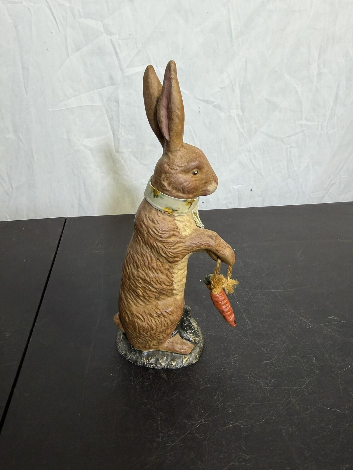 Brown Rabbit Figurine with Carrot & Scarf - 9.5" Tall Home Decor - Wormhole Thrift