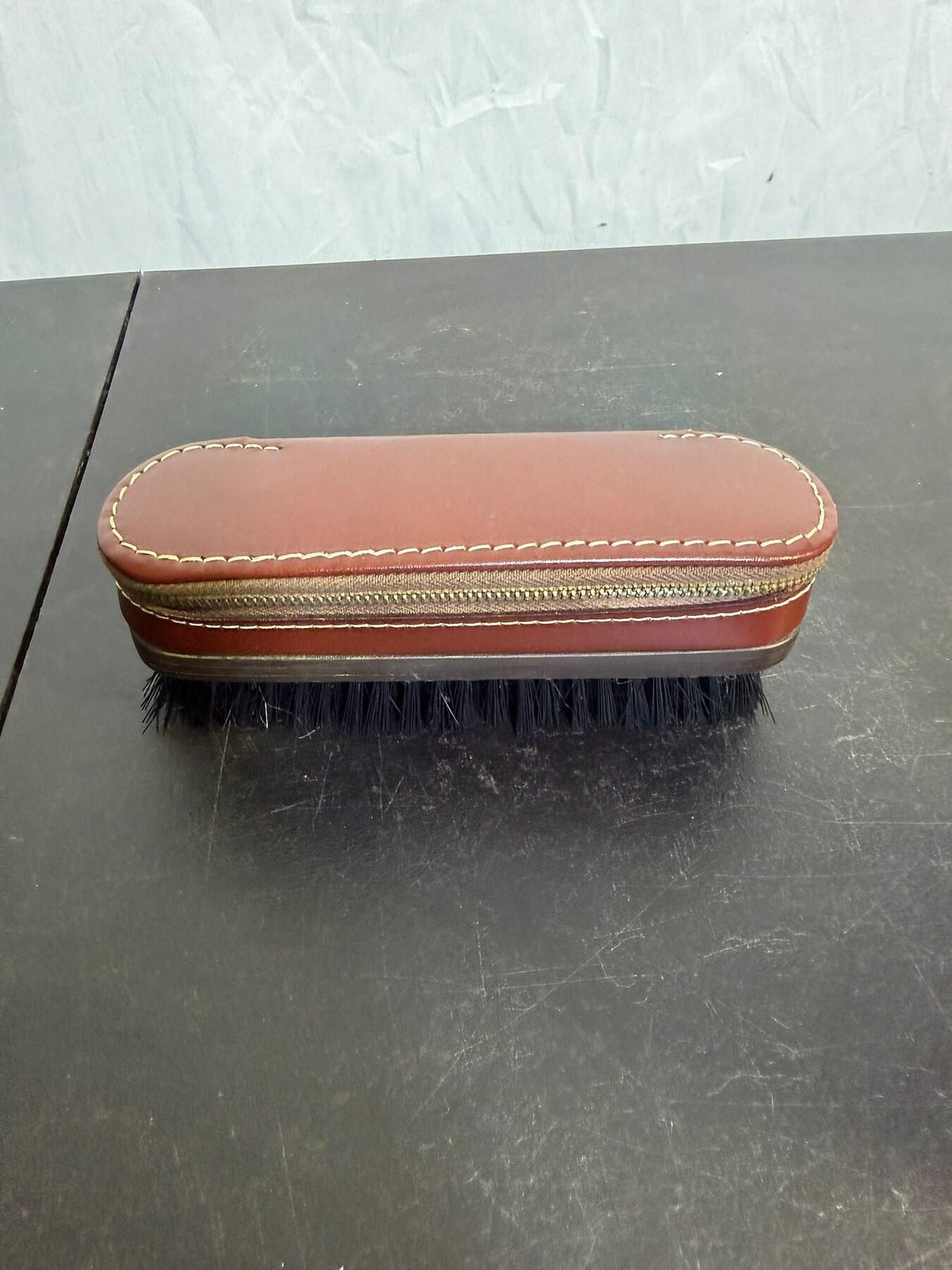 Vintage IDEAL Leather Travel Shoe Shine Brush Kit w/ Shoehorn - Wormhole Thrift