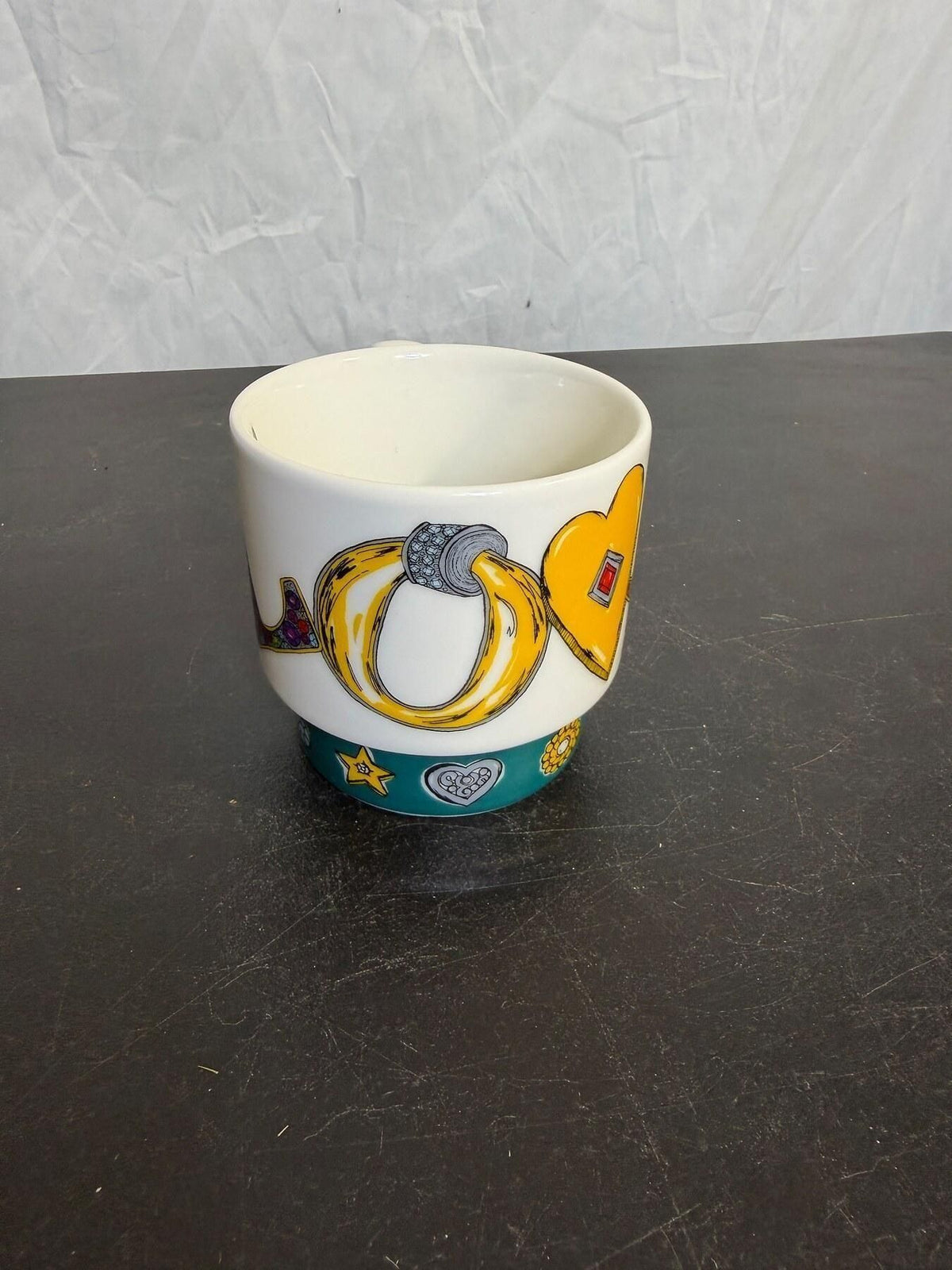 Brighton "LOVE" Ceramic Coffee Mug Teal Base Colorful Design - Wormhole Thrift