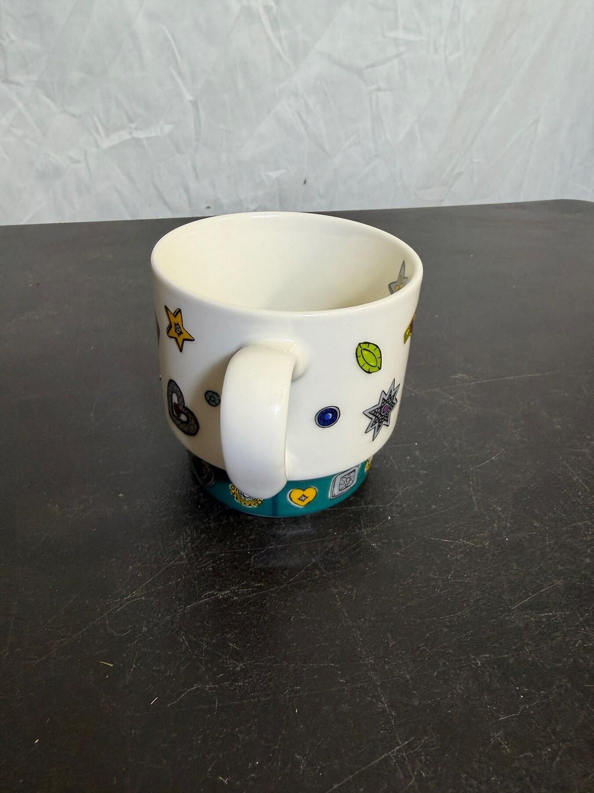 Brighton "LOVE" Ceramic Coffee Mug Teal Base Colorful Design - Wormhole Thrift