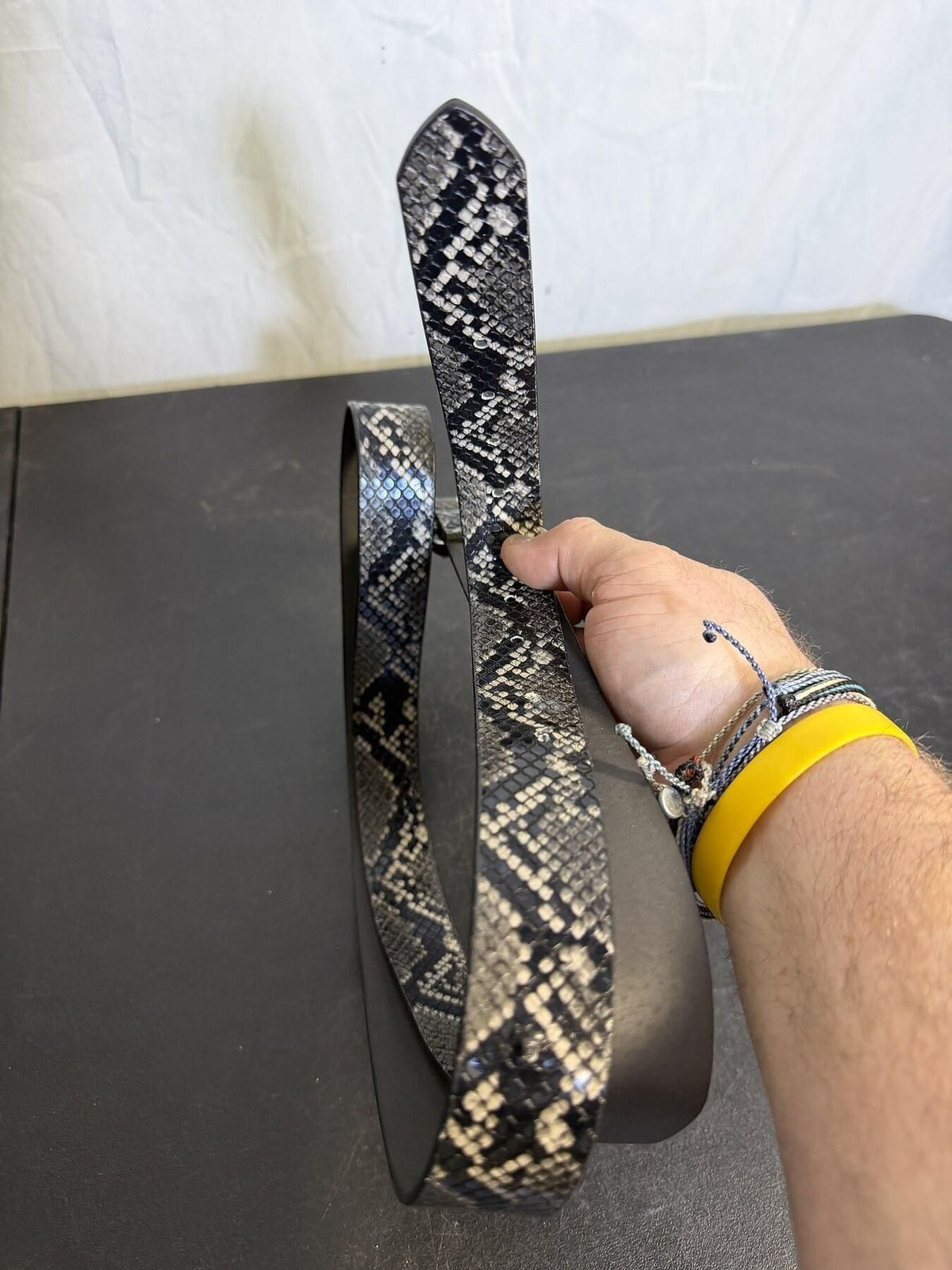 Snakeskin Print Belt with Silver Tone D-Ring Buckle - Approx 39" Length - Wormhole Thrift