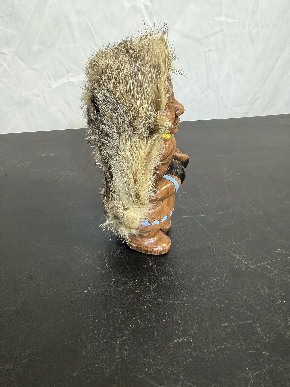 Vintage Inuit Eskimo Figurine Fur Parka Carved Wood Folk Art 5.5" - Wormhole Thrift