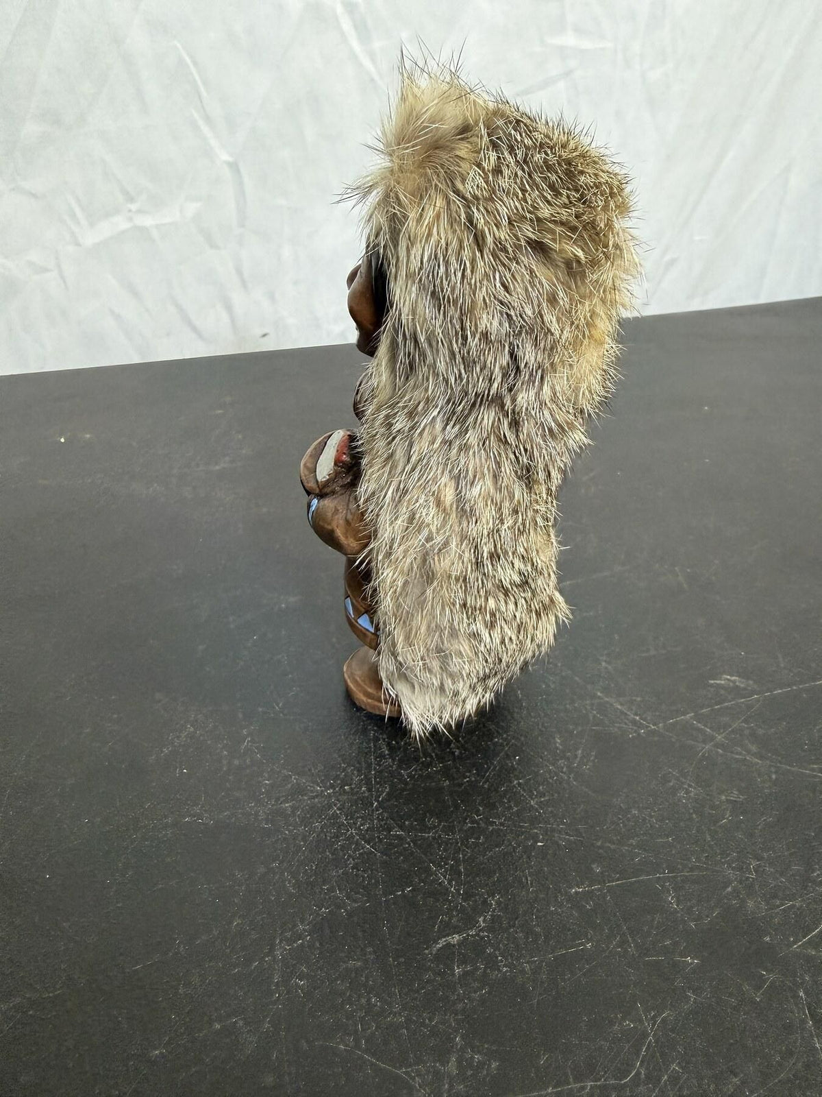 Vintage Inuit Eskimo Figurine Fur Parka Carved Wood Folk Art 5.5" - Wormhole Thrift