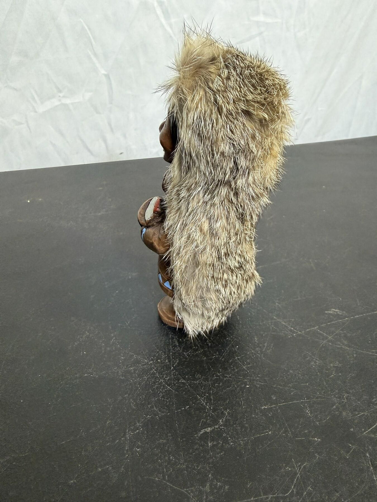 Vintage Inuit Eskimo Figurine Fur Parka Carved Wood Folk Art 5.5" - Wormhole Thrift