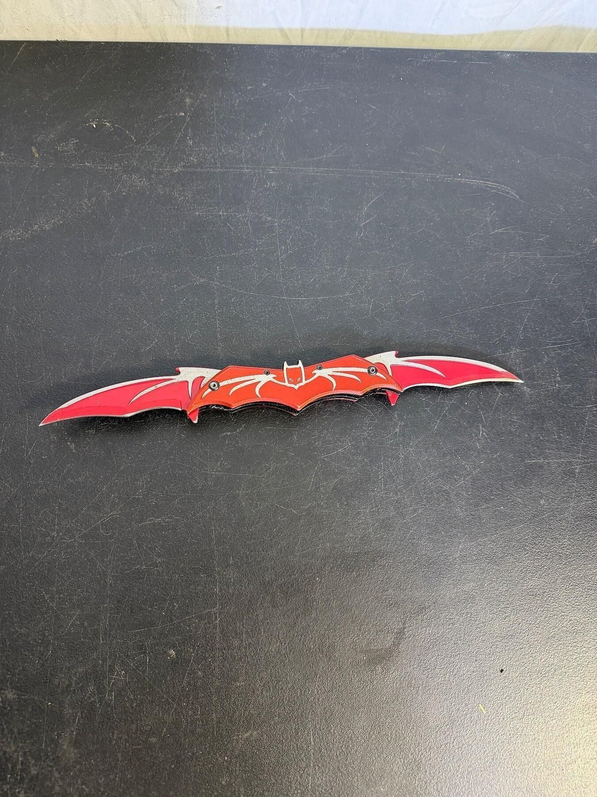 Batman Style Bat Wing Folding Knife Red & Silver 440 Stainless Steel - Wormhole Thrift