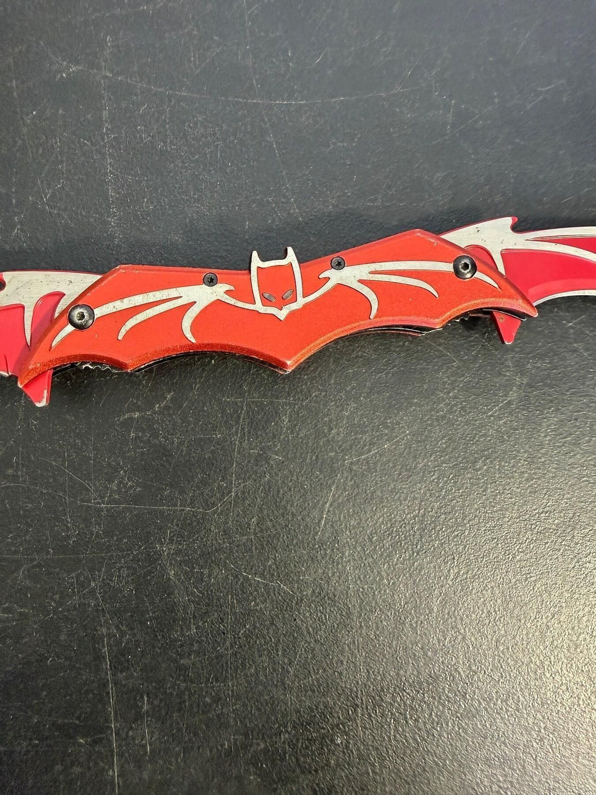 Batman Style Bat Wing Folding Knife Red & Silver 440 Stainless Steel - Wormhole Thrift
