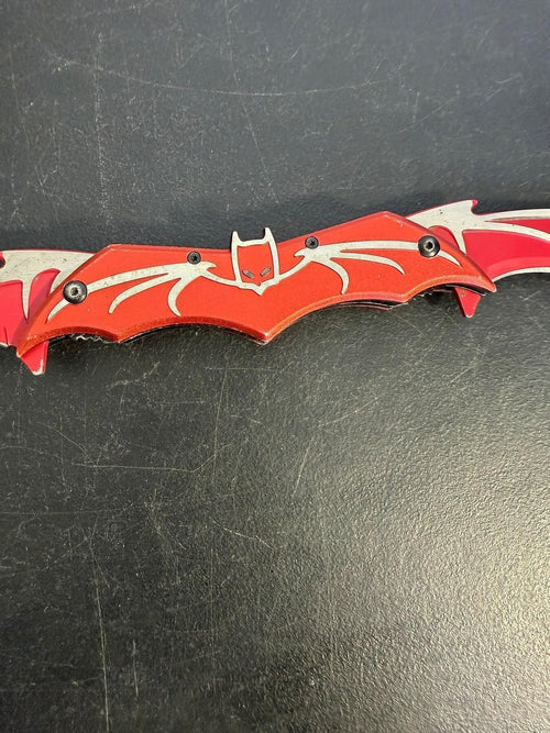 Batman Style Bat Wing Folding Knife Red & Silver 440 Stainless Steel - Wormhole Thrift