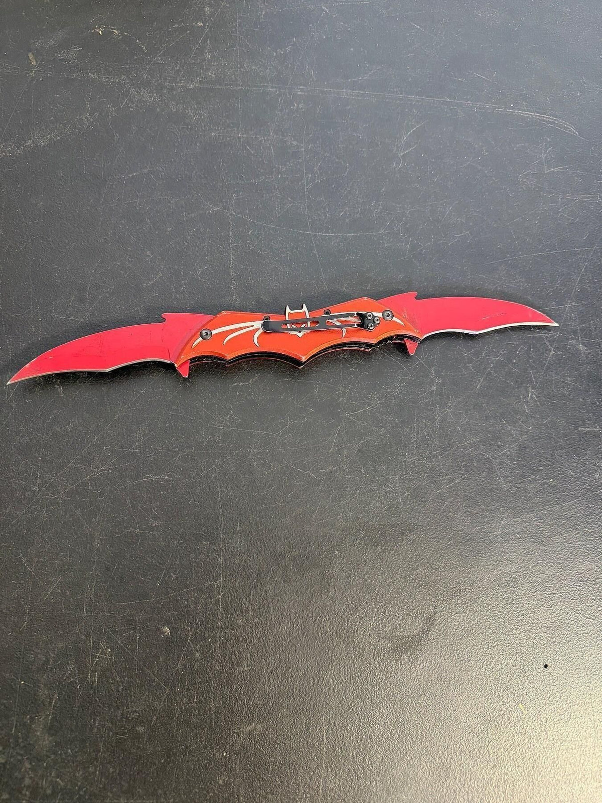 Batman Style Bat Wing Folding Knife Red & Silver 440 Stainless Steel - Wormhole Thrift