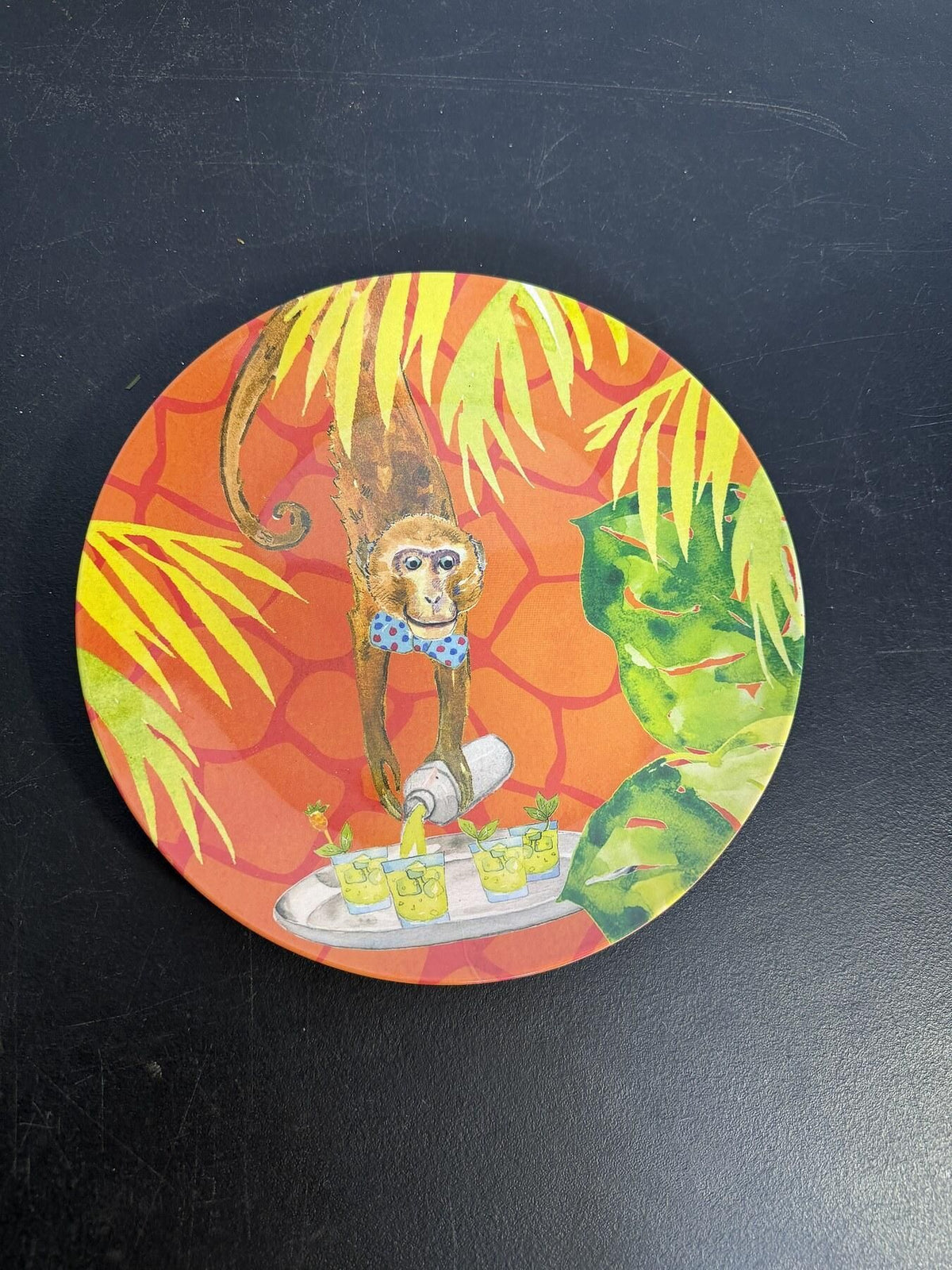 Pier 1 Imports Melamine Monkey Bartender Tropical Plate 8.5" - Wormhole Thrift