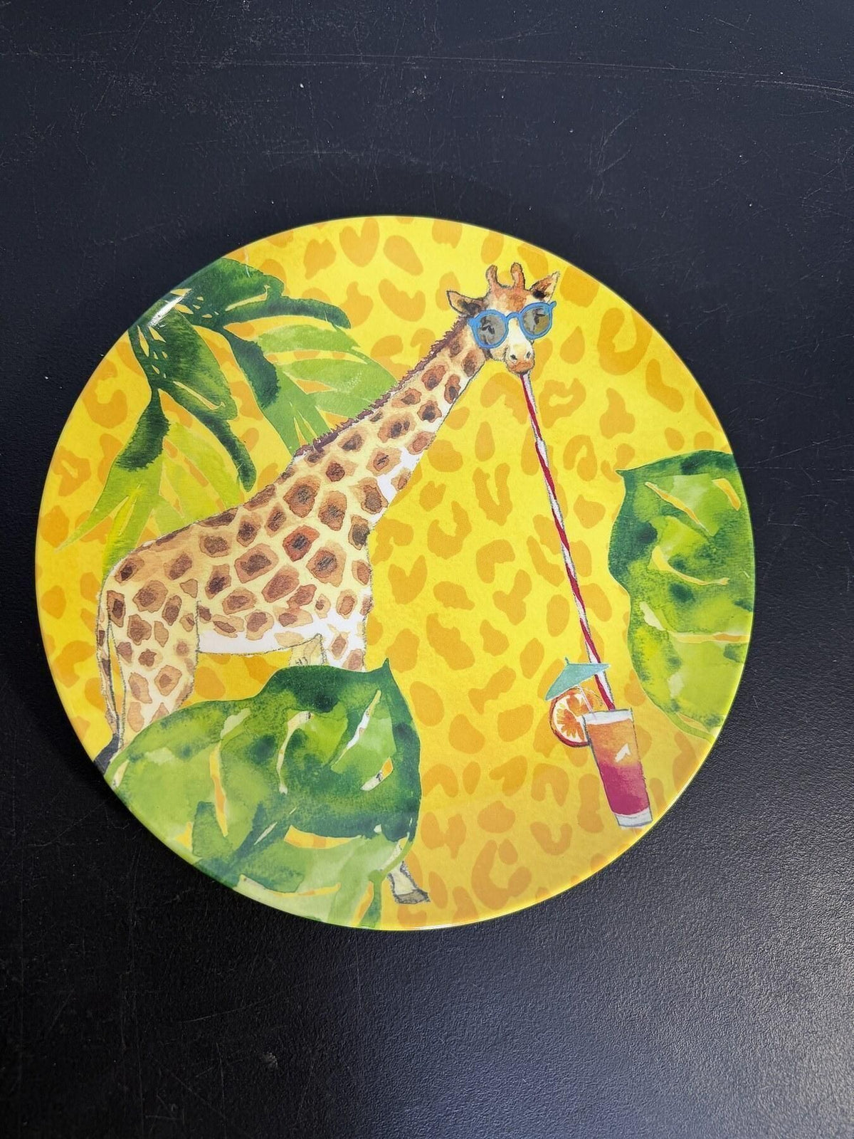 Pier 1 Imports Melamine Plate - Giraffe with Sunglasses Tropical Design 9" - Wormhole Thrift