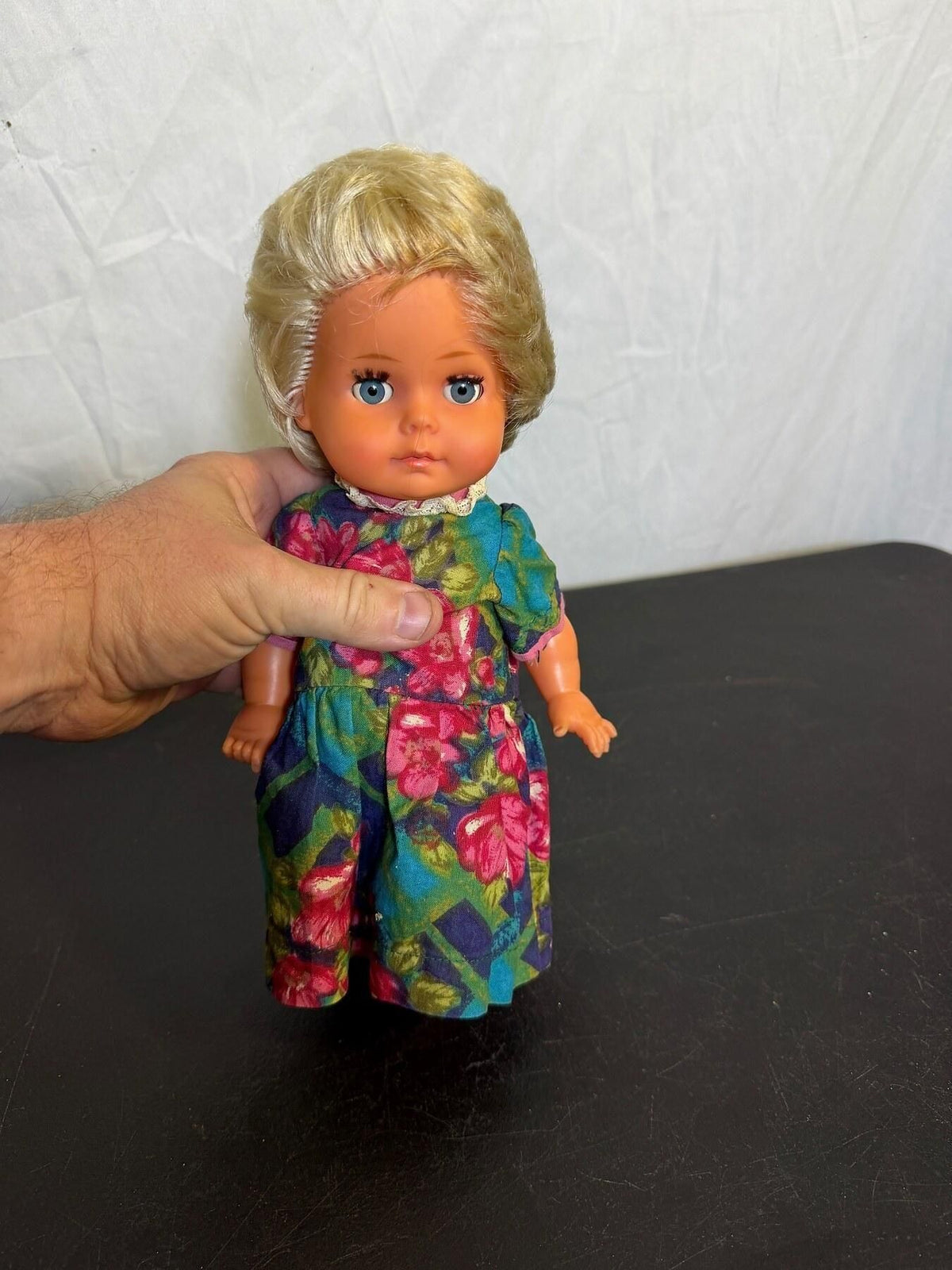 Vintage Blonde Doll in Floral Dress - 10 Inch - Wormhole Thrift