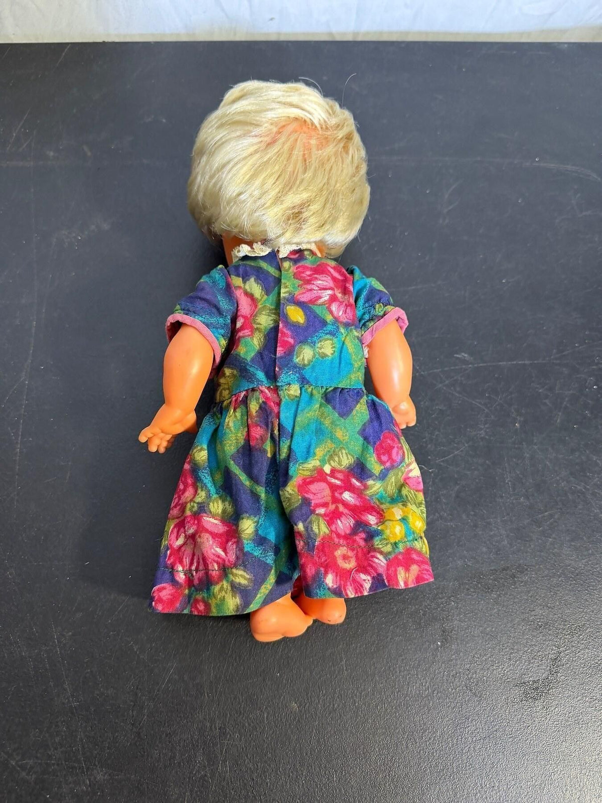 Vintage Blonde Doll in Floral Dress - 10 Inch - Wormhole Thrift