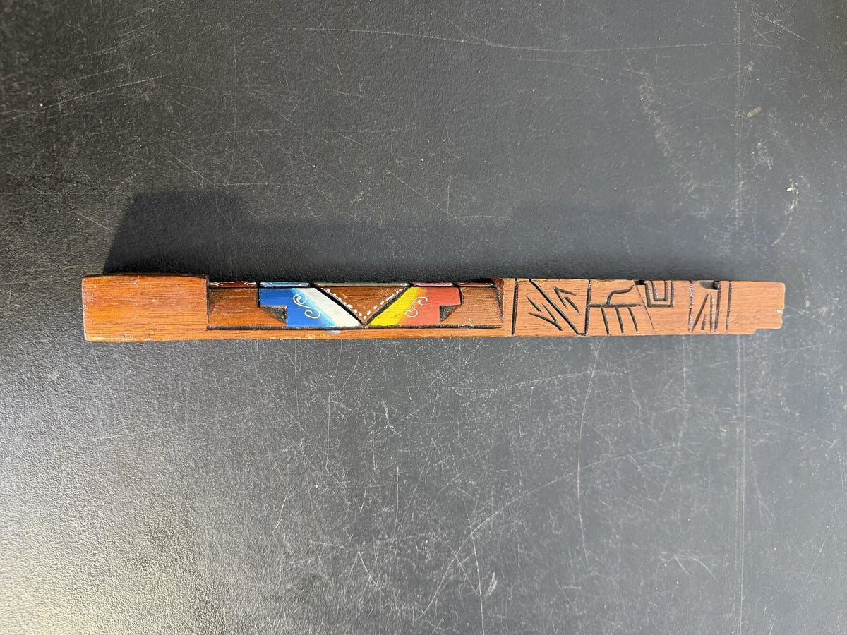 Painted Wooden Flute Whistle Decorative Folk Art Piece - Wormhole Thrift