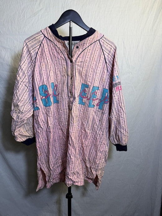 Vintage ESLEEP Pink Blue Stripe Dorm Nightshirt Sleep Shirt One Size Damaged - Wormhole Thrift