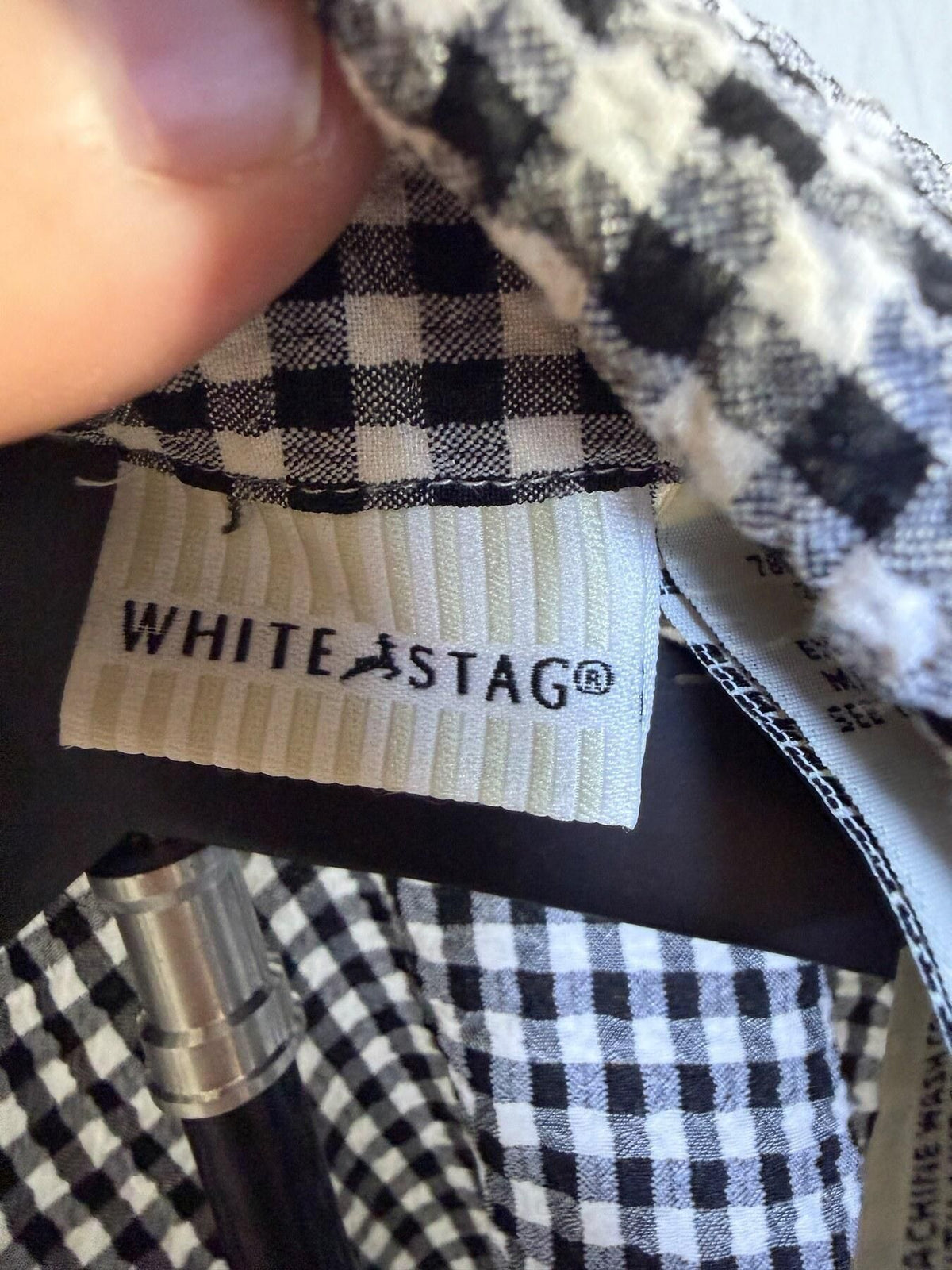 White Stag Women's Black White Gingham 3/4 Sleeve Button Up Blouse Shirt - Wormhole Thrift