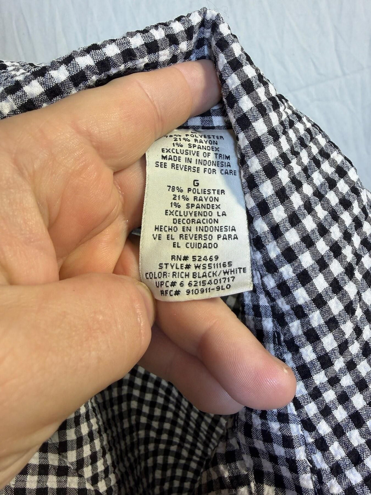 White Stag Women's Black White Gingham 3/4 Sleeve Button Up Blouse Shirt - Wormhole Thrift