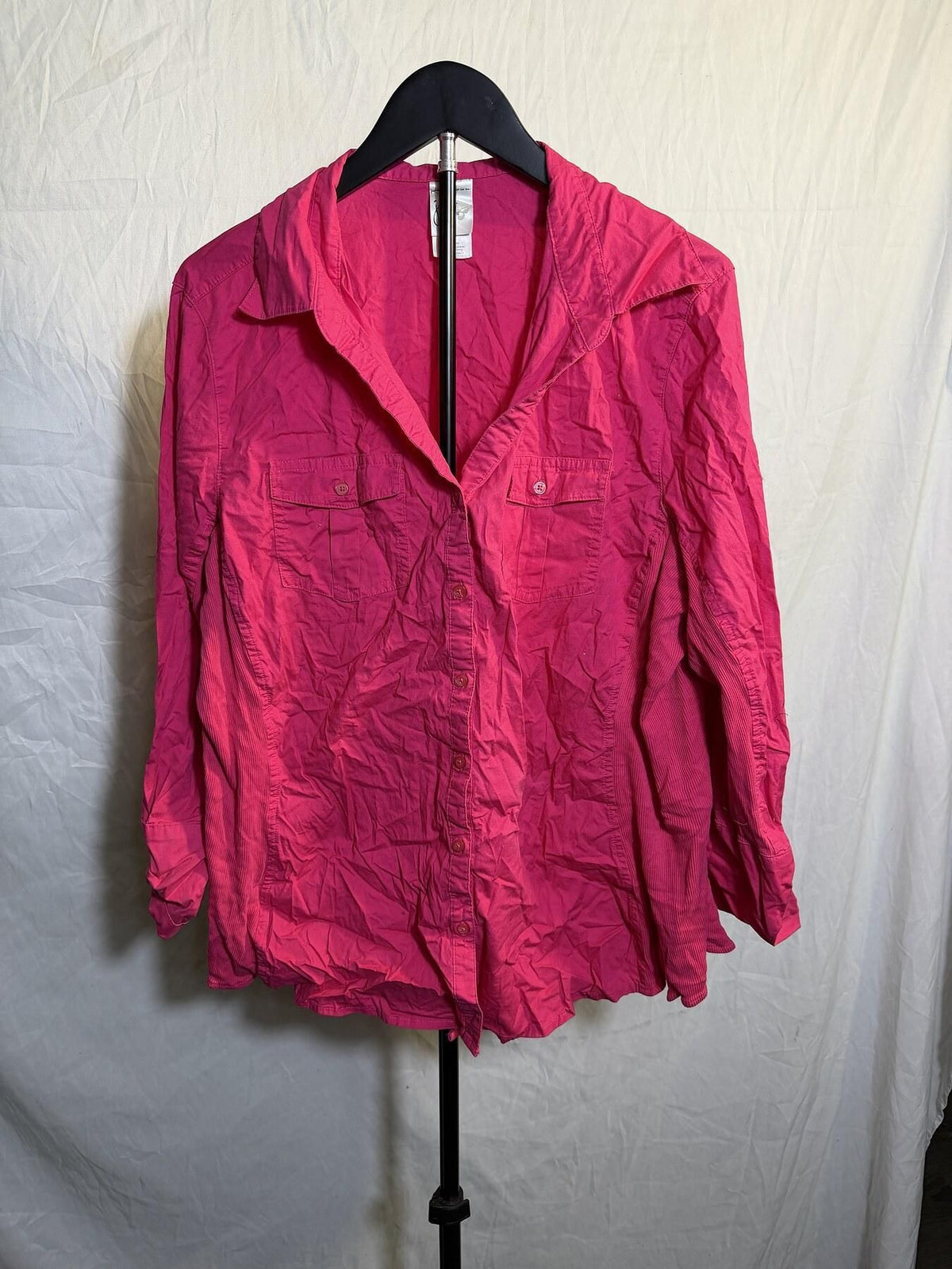 Just My Size Raspberry Tart Button-Up Shirt 3X (22W/24W) Roll Tab Sleeves - Wormhole Thrift