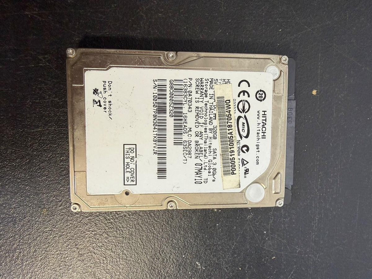 Hitachi 320GB SATA 2.5" Laptop Hard Drive HDD P/N 0A70343 - Wormhole Thrift