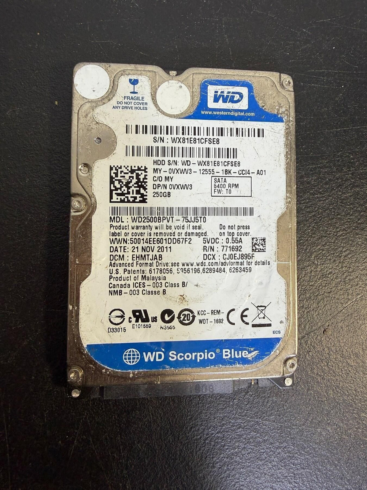 Western Digital WD Scorpio Blue 250GB SATA 2.5" Laptop Hard Drive HDD - Wormhole Thrift