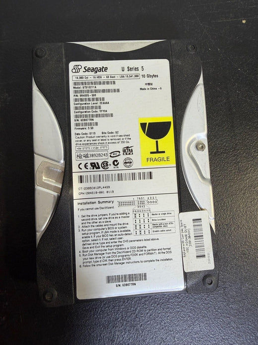 Vintage Seagate U Series 5 10GB IDE Hard Drive ST310211A - Wormhole Thrift