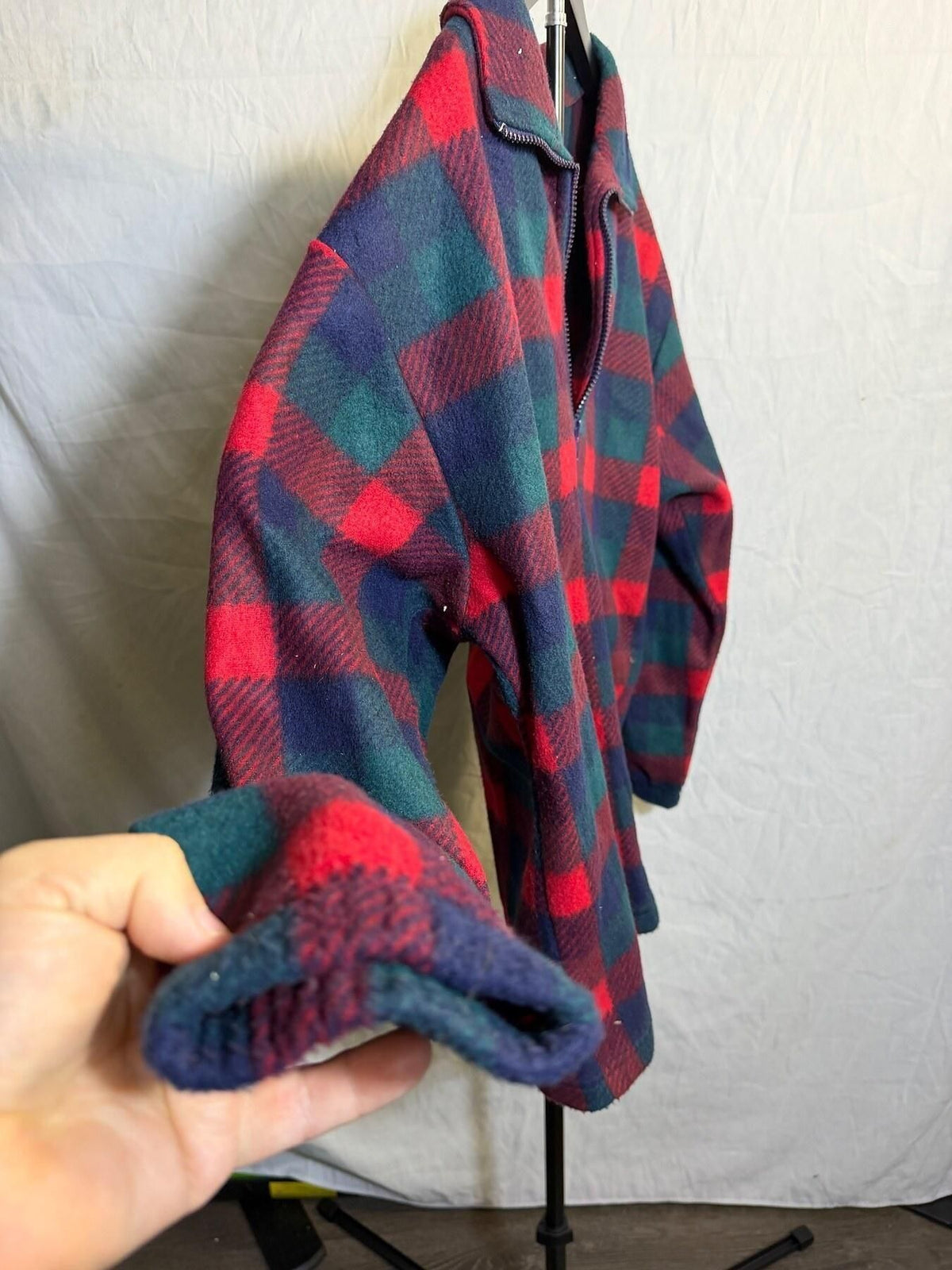Vintage Indications Red Green Blue Plaid 1/4 Zip Fleece Pullover Shirt L - Wormhole Thrift