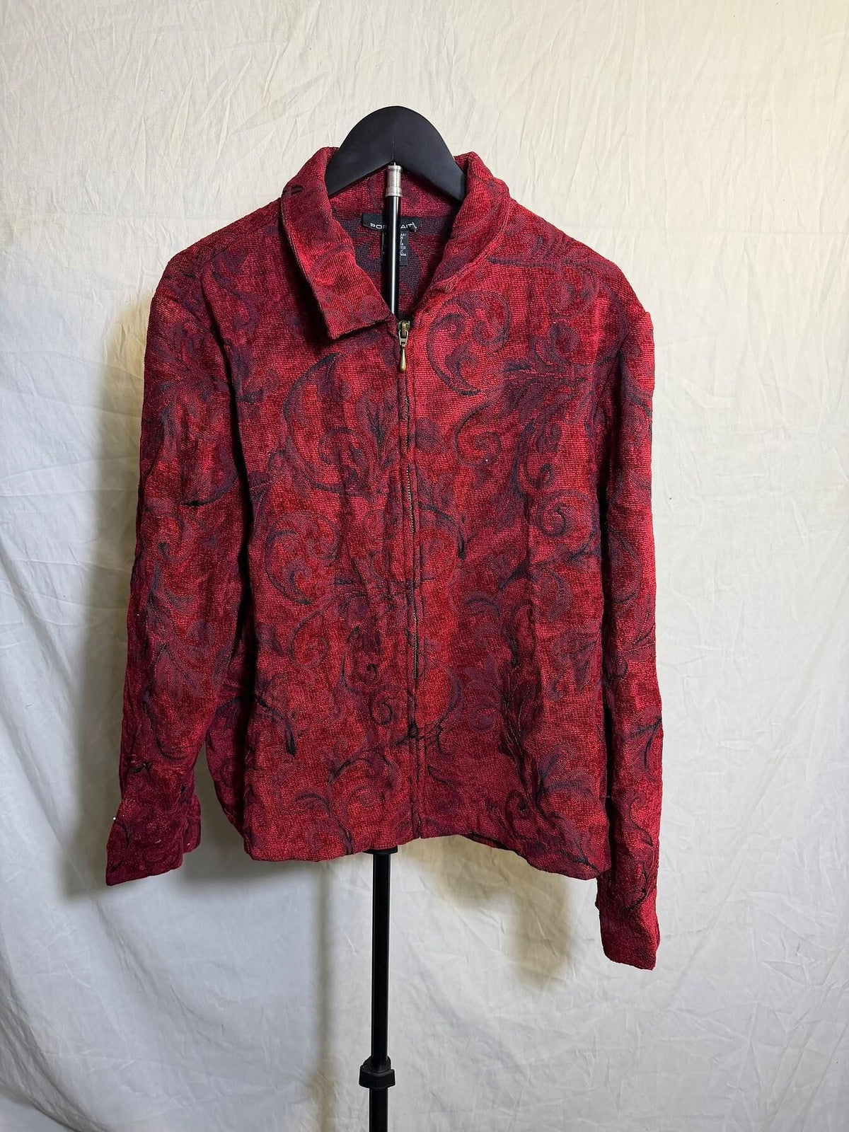 Vintage Portrait Red Tapestry Floral Full Zip Jacket Blazer Large - Wormhole Thrift