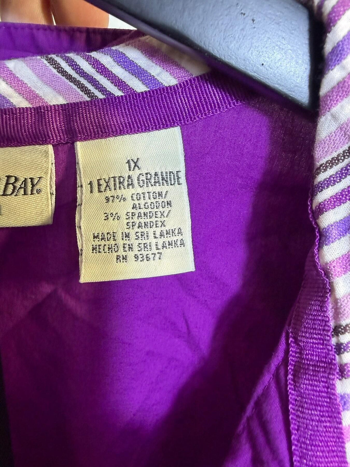 St. Johns Bay Woman Purple 3/4 Sleeve Button Front Shirt Blouse 1X - Wormhole Thrift