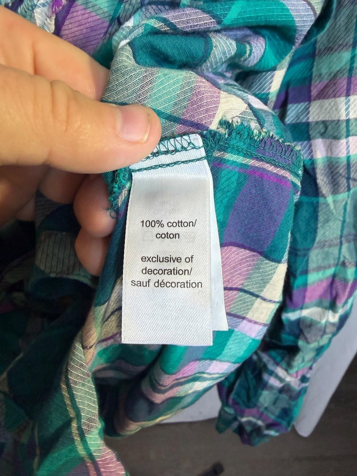 Maurices Women's Green Purple Plaid Ruffle Front Button Down Shirt - Wormhole Thrift