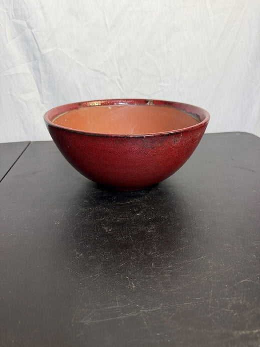 Large Rustic Red Ceramic Serving Bowl - 10.5" Diameter - Wormhole Thrift