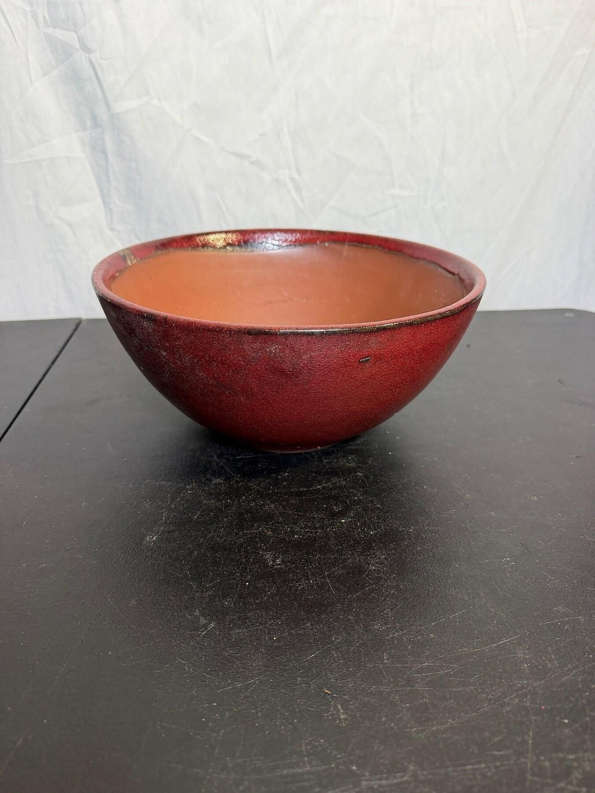 Large Rustic Red Ceramic Serving Bowl - 10.5" Diameter - Wormhole Thrift