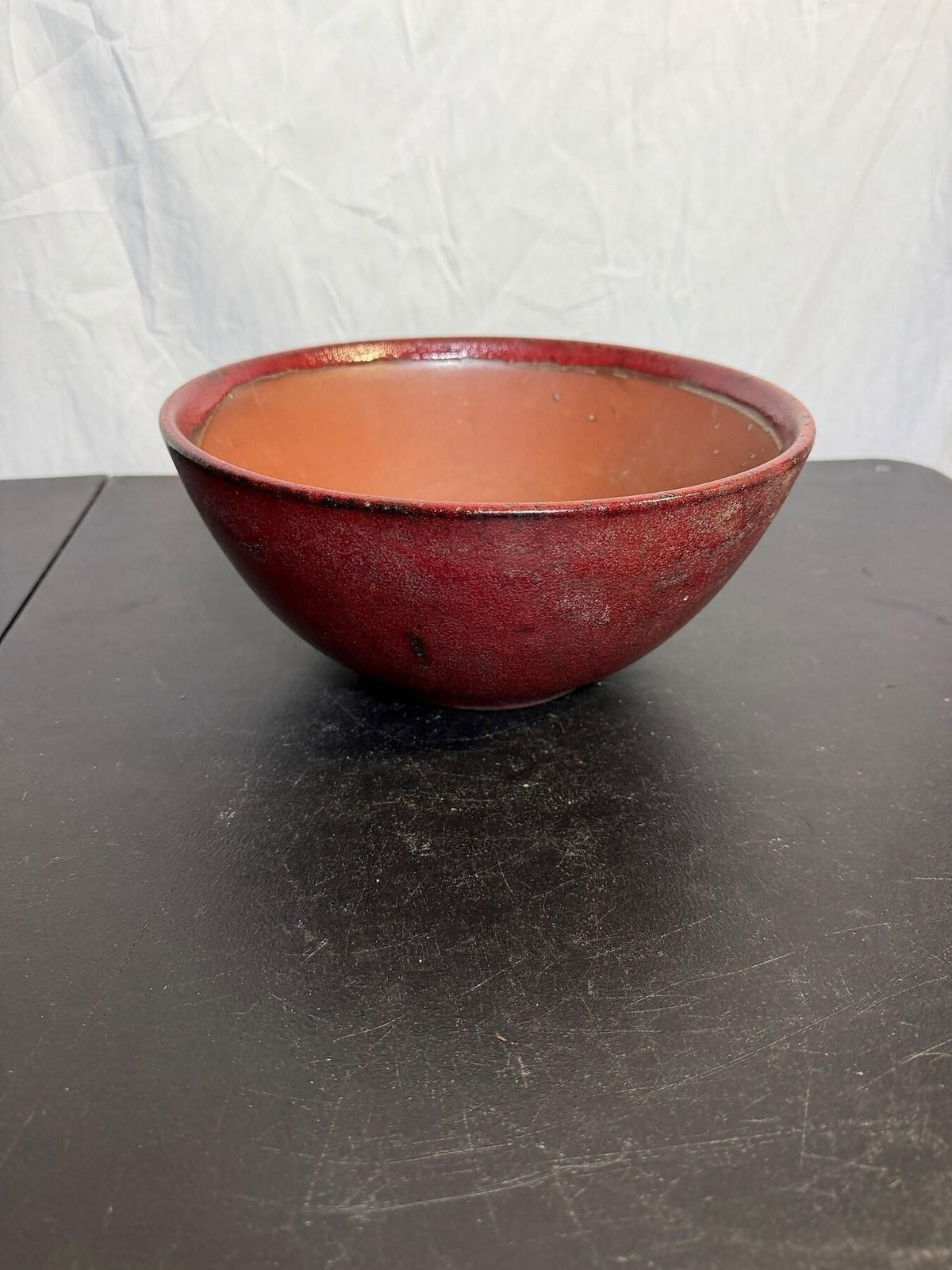 Large Rustic Red Ceramic Serving Bowl - 10.5" Diameter - Wormhole Thrift