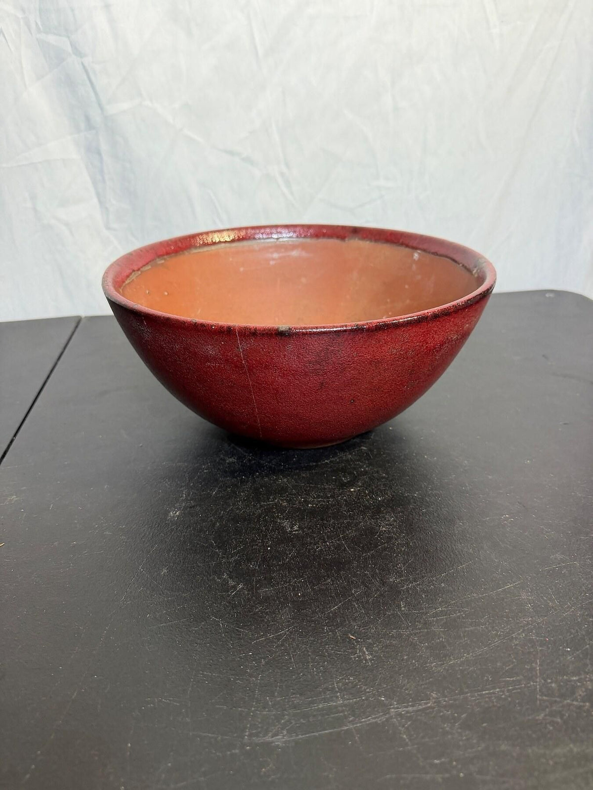 Large Rustic Red Ceramic Serving Bowl - 10.5" Diameter - Wormhole Thrift
