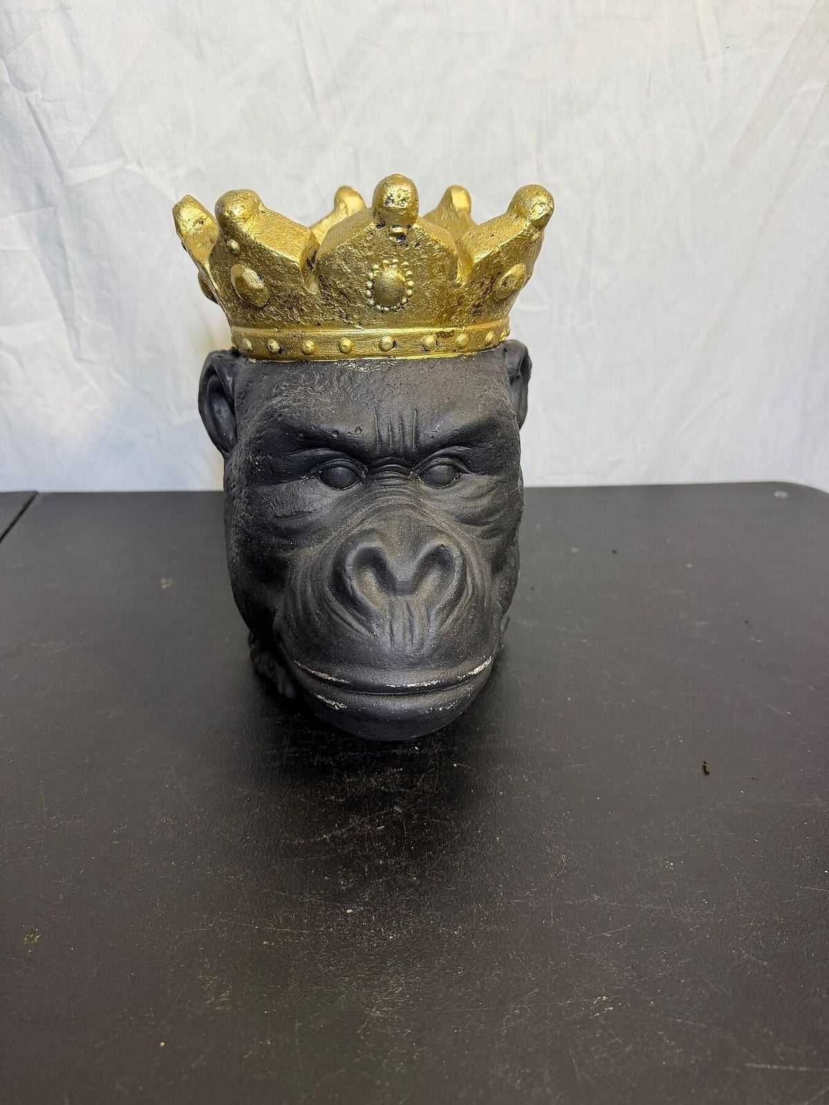 King Gorilla Head Decorative Planter Sculpture with Gold Crown - Wormhole Thrift