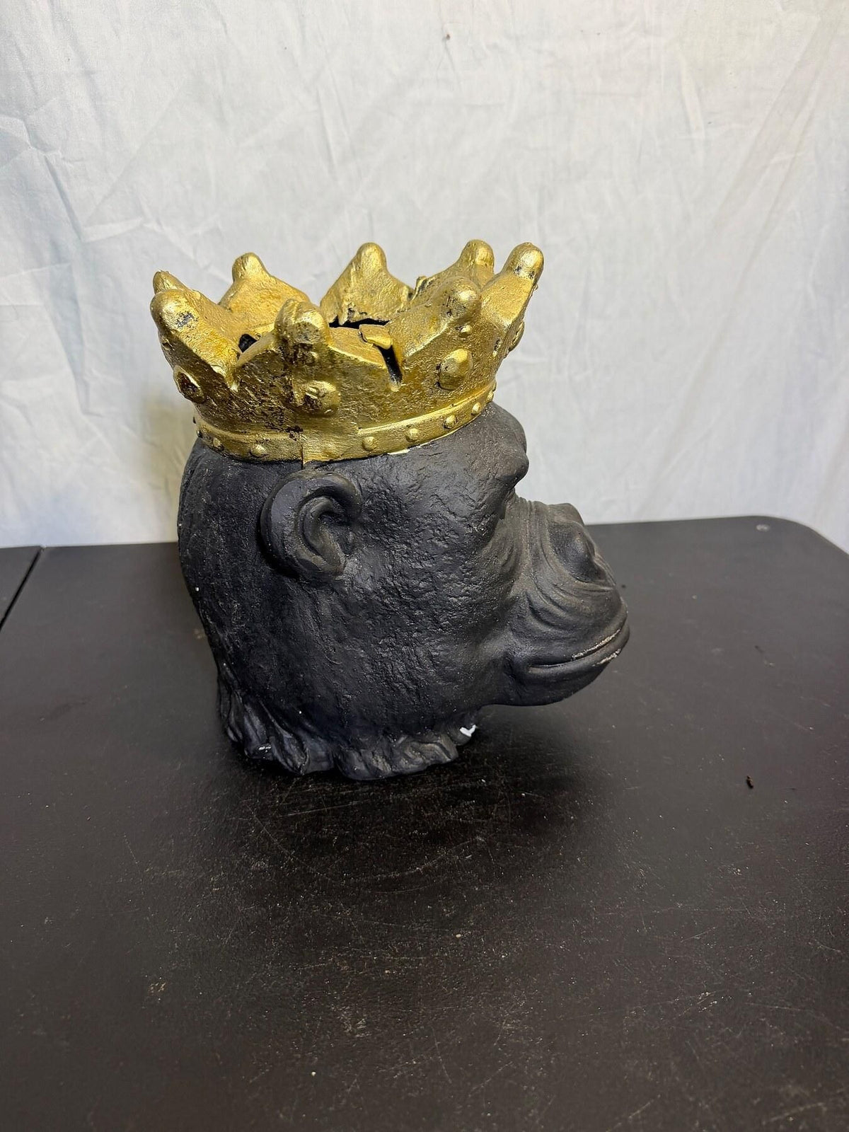 King Gorilla Head Decorative Planter Sculpture with Gold Crown - Wormhole Thrift