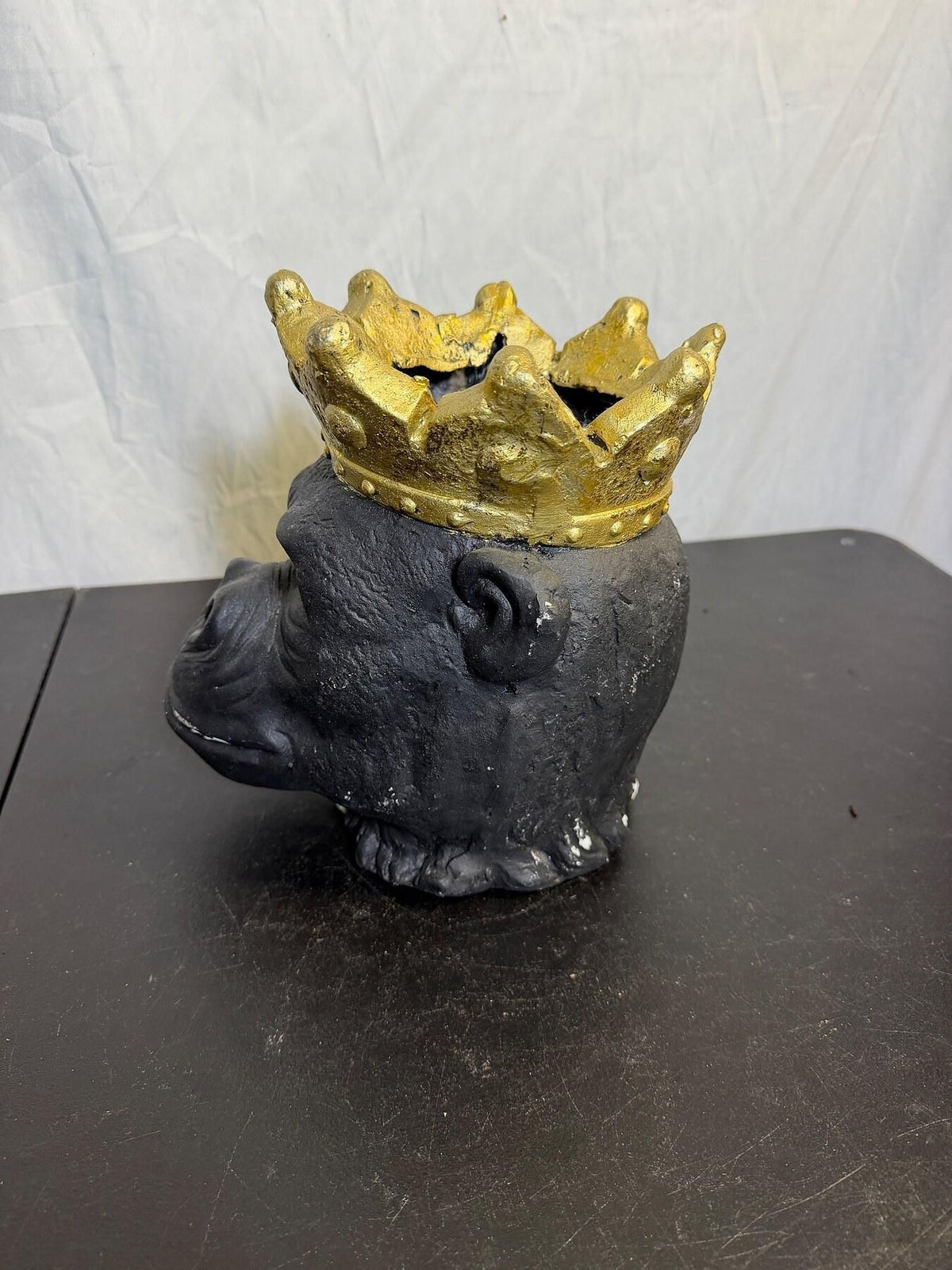 King Gorilla Head Decorative Planter Sculpture with Gold Crown - Wormhole Thrift