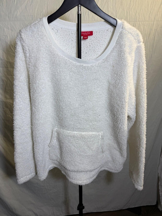Family PJs Macy's Women's L White Fuzzy Sherpa Pullover Sweatshirt - Wormhole Thrift
