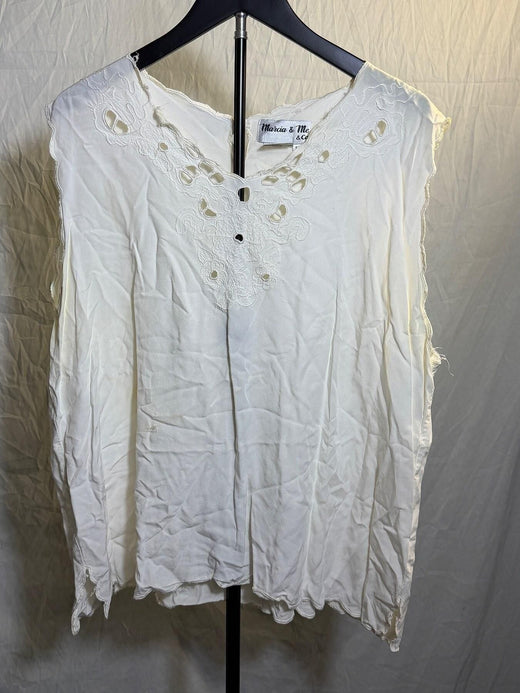 Vintage Marcia & Me & Co White Rayon Eyelet Blouse 1X - Wormhole Thrift