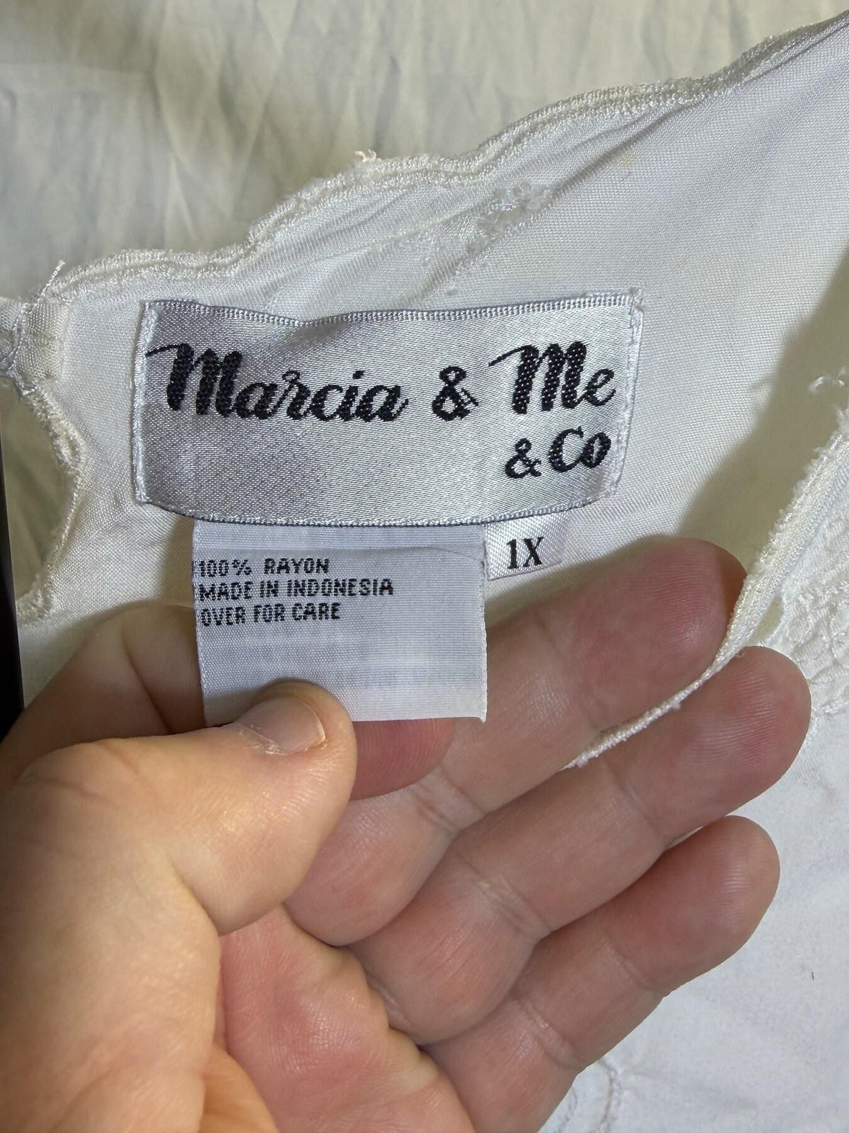 Vintage Marcia & Me & Co White Rayon Eyelet Blouse 1X - Wormhole Thrift