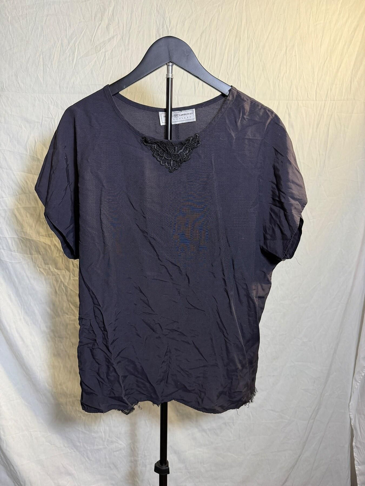 Vintage Maggie Lawrence Collection Navy Lace Trim Blouse Top - Wormhole Thrift