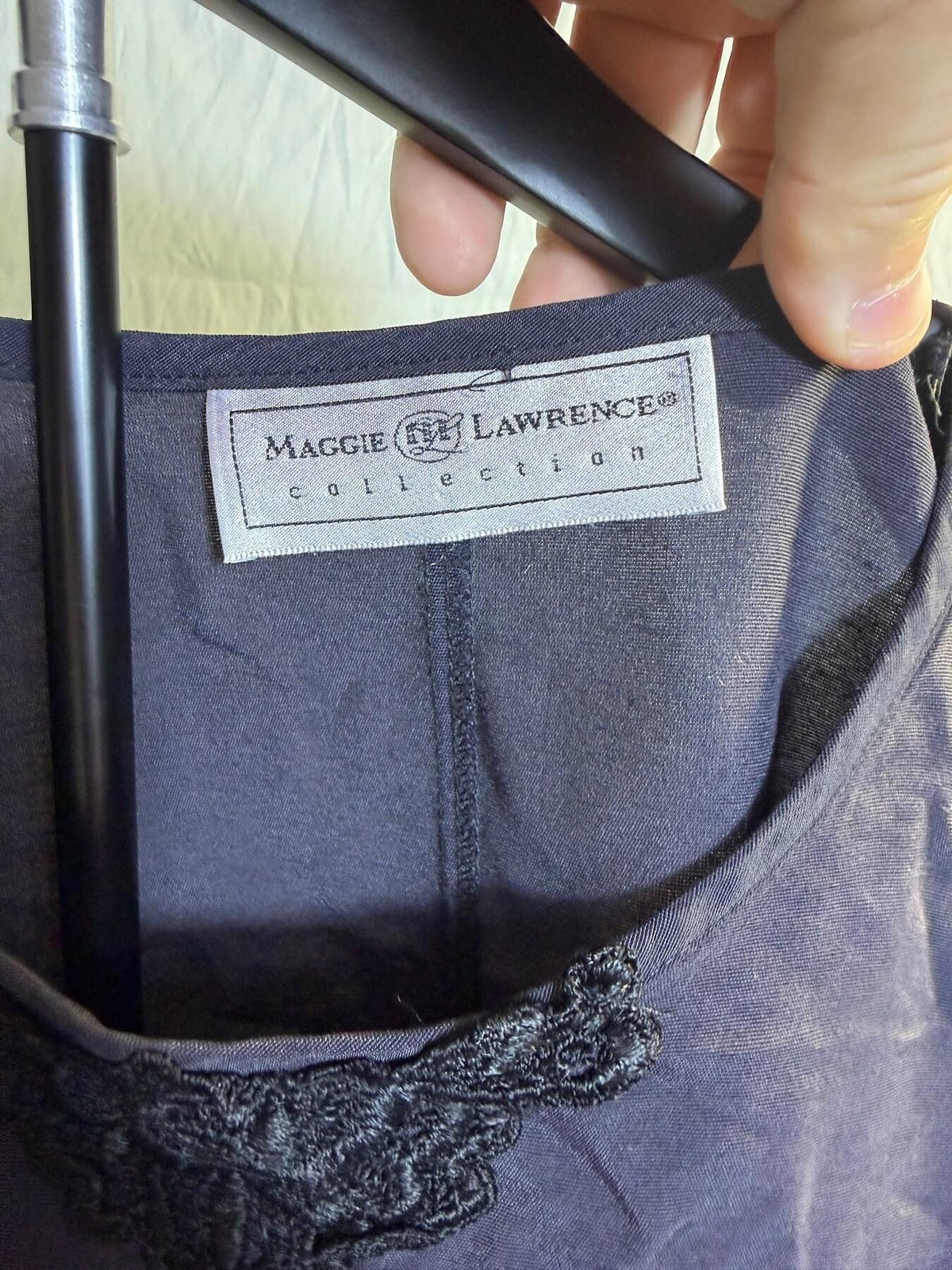 Vintage Maggie Lawrence Collection Navy Lace Trim Blouse Top - Wormhole Thrift