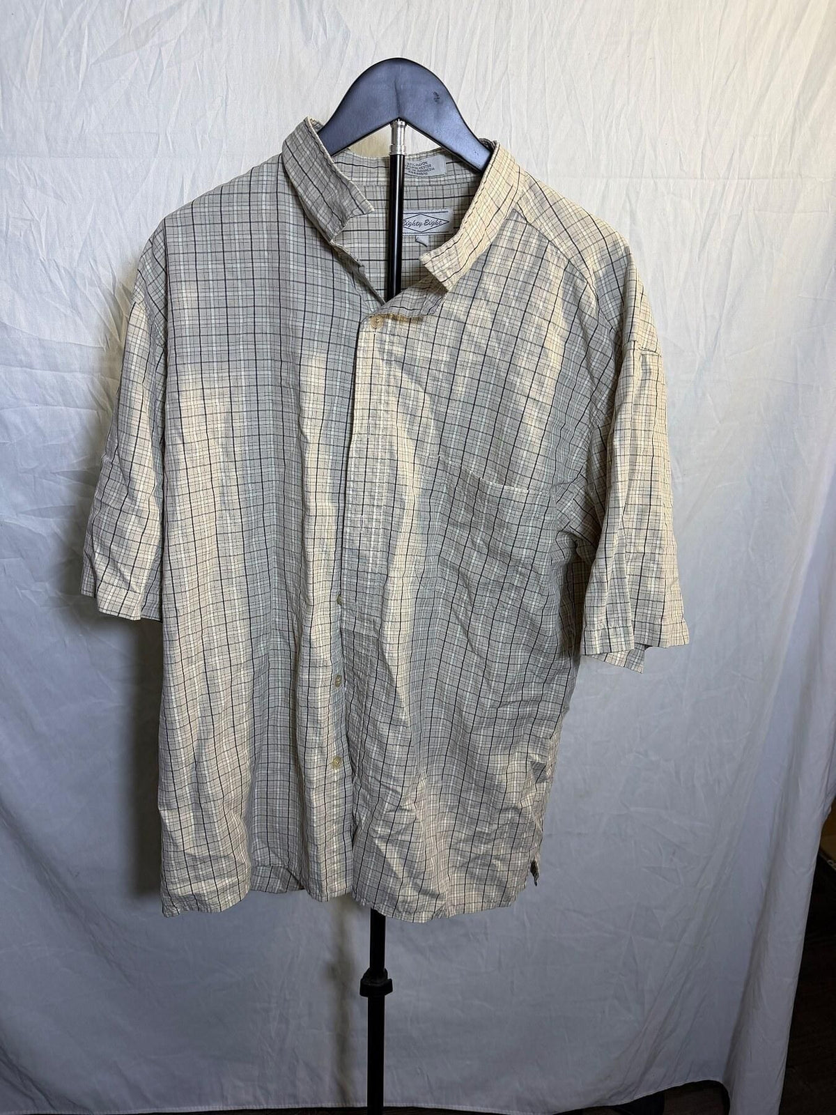 Eighty Eight Men's XL Plaid Rayon Blend Short Sleeve Button Up Shirt - Wormhole Thrift