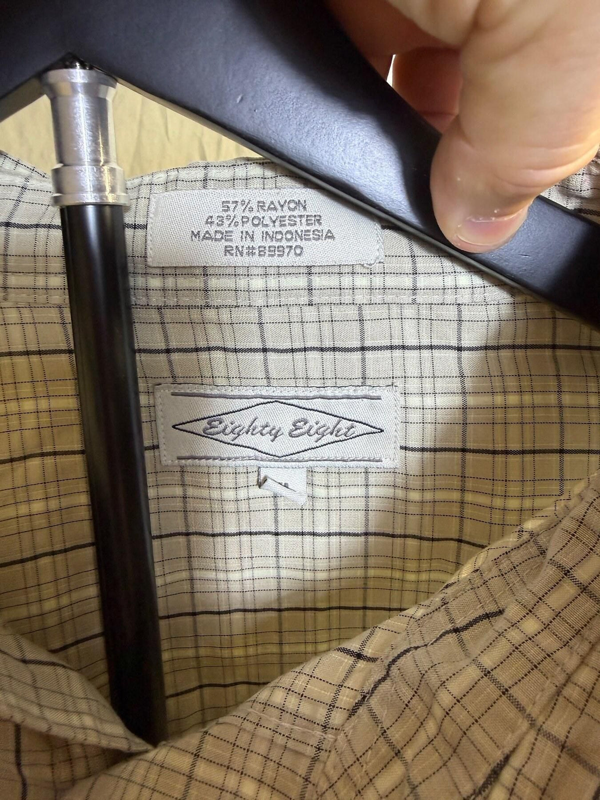 Eighty Eight Men's XL Plaid Rayon Blend Short Sleeve Button Up Shirt - Wormhole Thrift